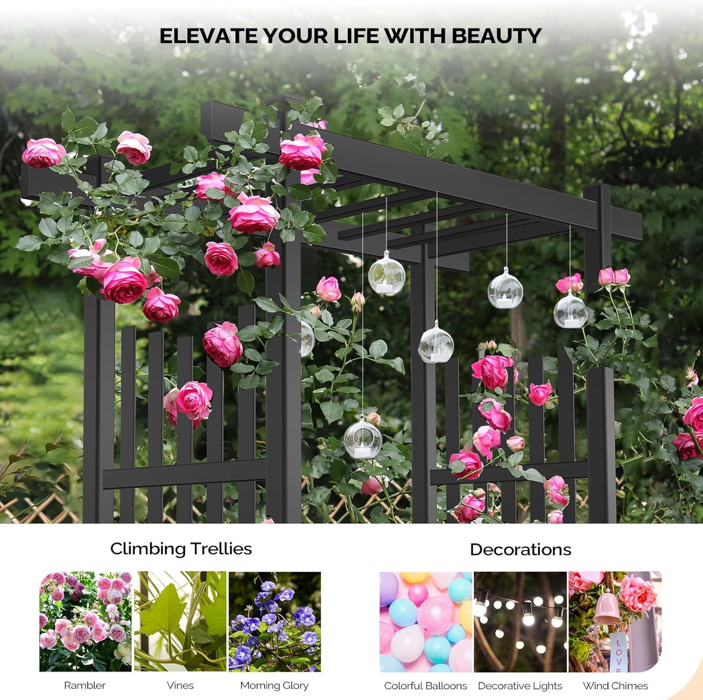 VINGLI Garden Arbor, PVC Wedding Arch for Ceremony Party, Garden Trellis for Climbing Plants Outdoor, Arch Backdrop Stand for Garden, Backyard, Lawn, Wedding (Black)