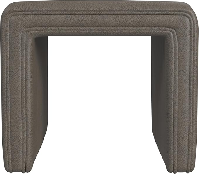 HomePop Modern Channel Tufted Faux Leather Ottoman|Homepop Home Décor|Ottoman for Living Room & Bedroom - Pewter Gray Faux Leather