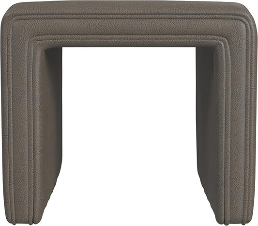 HomePop Modern Channel Tufted Faux Leather Ottoman|Homepop Home Décor|Ottoman for Living Room & Bedroom - Pewter Gray Faux Leather