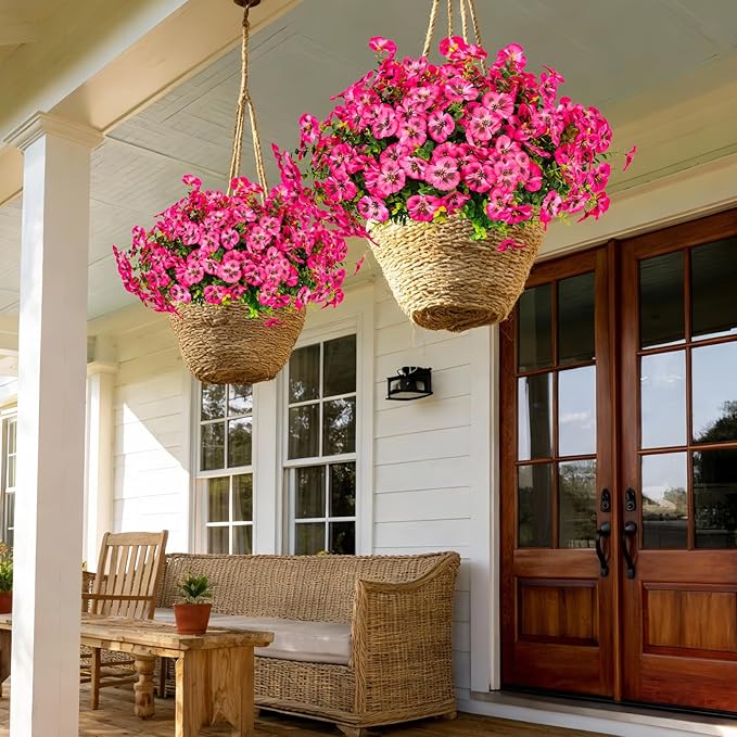 24 Pcs Artificial Fake Pansy Flowers for Outdoor,Faux Silk Plants Flowers UV Resistant Pansies Spring Flowers for Planter Front Door Porch Yard Patio Garden Window Box Home Decor(Dark Pink)