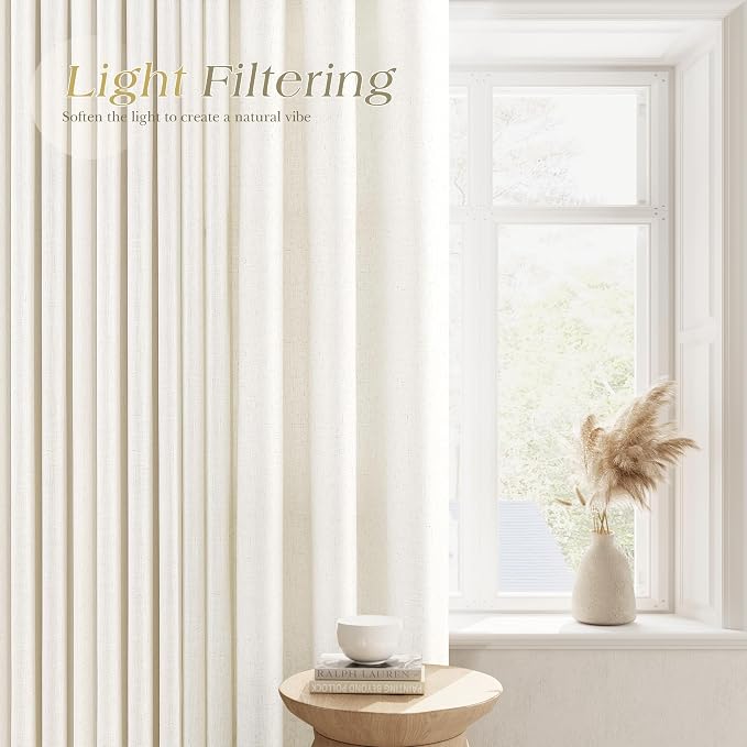Extra Wide 100 Inch Linen Grommet Curtains 9FT for Living Room Bedroom Room Divider Curtain Cream Neutral Light Filtering Sheer for Large Window Privacy Drapes Ceiling to Floor Natural Ivory 100x108