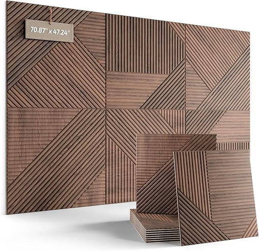 Fluxynara Large Felt Bulletin Board,Cork Board Alternative 70.87'' x 47.24'' Art Acoustical Wall Panels-6 Pack with 60 Adhesive Tabs,for Recording Studio/Home Offices-Walnut/Crossing Lines