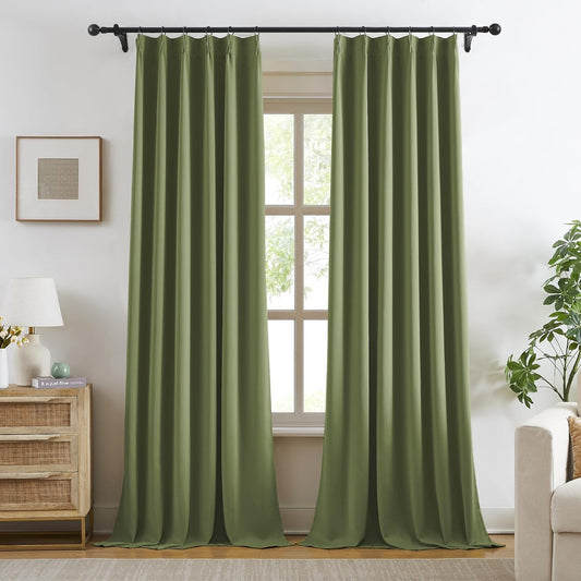 KangBang Pinch Pleat Wide Drapes for Sliding Door 60Wx105L Inches, Room Darkening Privacy Assured Polyester Curtains & Drapes Ceiling to Floor for Locker Room Living Room,2 Panels, Sage Green