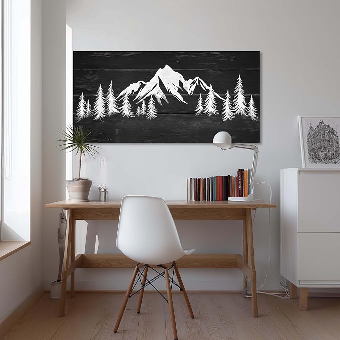 Ggaafet Black and White Mountain Forest Wall Art for Living Room Canvas Painting Prints Retro Wood Rustic Landscape Art Deco Vintage Nature Artwork Office Bedroom Farmhouse Dining Room Decor Large