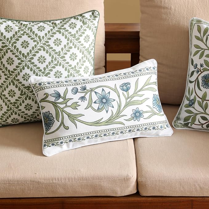 ISAENNE Designer Linen Throw Pillow Cover,Set of 2,18"x18"-Mosella C | French Elegant Square Decor Pillow Cover,Concealed Zipper Design,Floral Pattern,Sofa,Bedroom,Living Room,Lounge Chairs