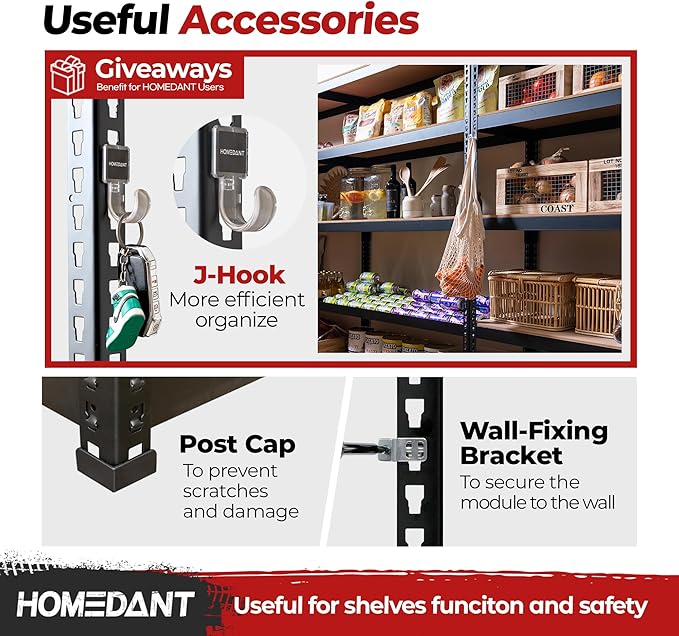 HOMEDANT 47.7" W Deep 5 Tier Heavy Duty Garage Shelving Adjustable Metal Rack Storage Shelves Standing Shelf Unit Organizers Industrial Warehouse Basement Black 1Pack