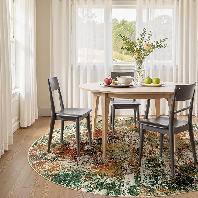 RELEANY Washable Area Rugs 4ft Non-Slip Modern Abstract Soft for Living Room Entryway Bedroom Nursery, Print Pattern, Green Orange Rust Red Cream Colorful