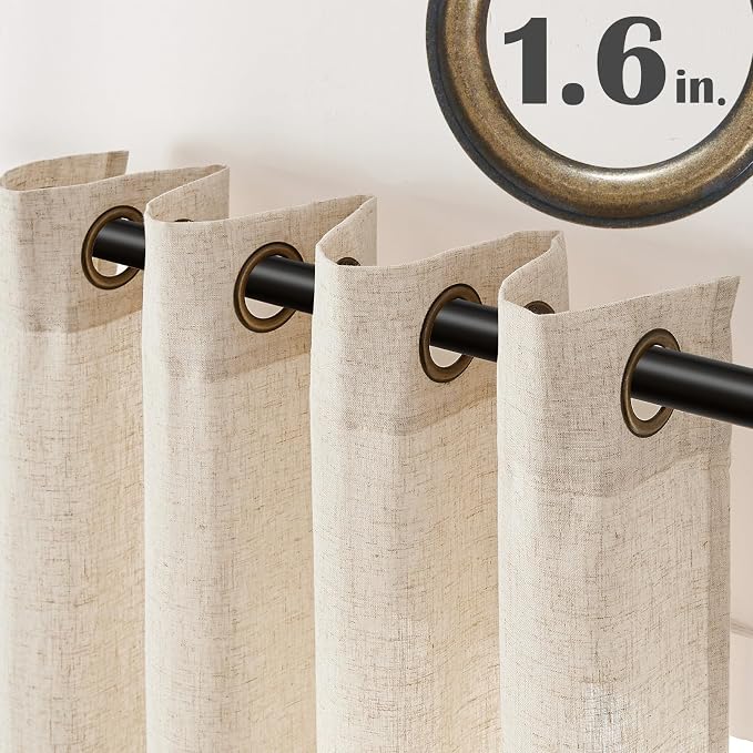 jinchan Linen Curtains 90 Inch Length 2 Panels Set Light Filtering Beige Curtains for Bedroom Soft Thick Linen Textured Window Drapes Semi Sheer Grommet Farmhouse Drapes for Living Room 50" Wide