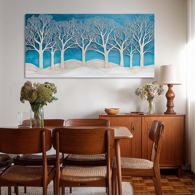Ggaafet Abstract Forest Wall Art for Living Room Canvas Painting Prints Beautiful Blue Snow Wood Art Deco Modern Artwork Office Bedroom Family Dining Room Decor Large