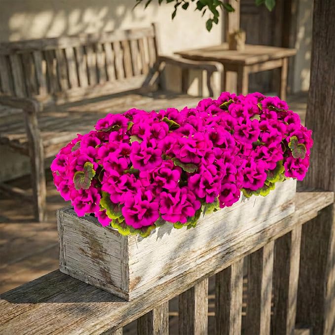 lovemoon 8 Pcs Artificial Geranium Plant Realistic Silk Flowers for Outside UV Resistant Faux Geraniums Flowers for Indoor Outdoor Home Garden Office Decoration (8, Rose Red)
