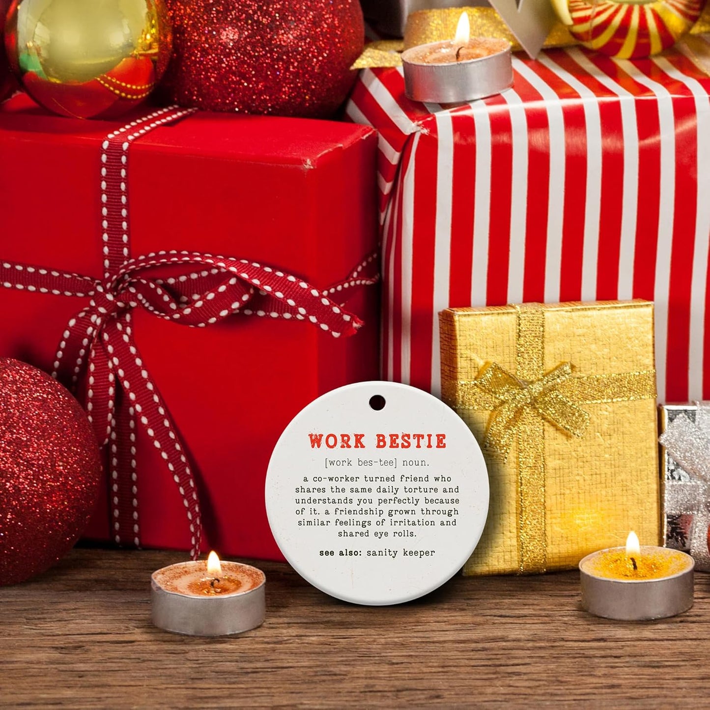 Friendship Gifts for Women, Best Friend, Funny, Work Besties, Sister, Friend Ornaments for Women, Ceramic Christmas Ornaments (Work Besties)