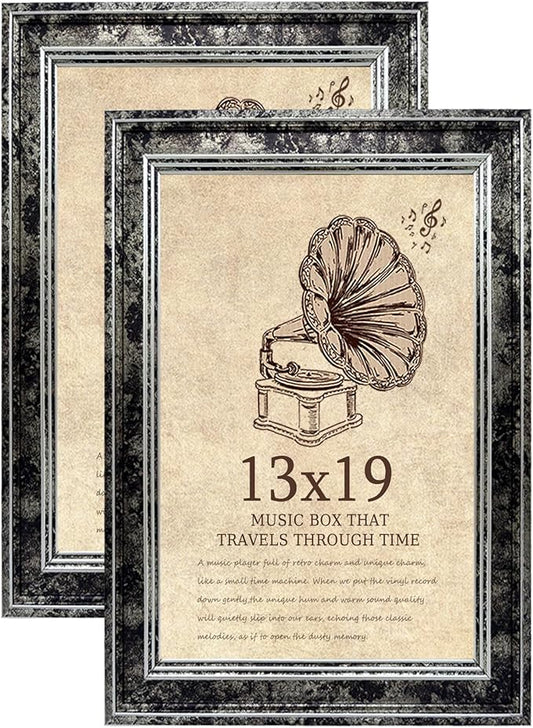 13x19 Picture Frame with Real Glass set of 2-Vintage Frames - Antique Style Frames for Wall - Ornate Frame for Rustic Black Office or Home Decor Display Family Friends Wedding Gift