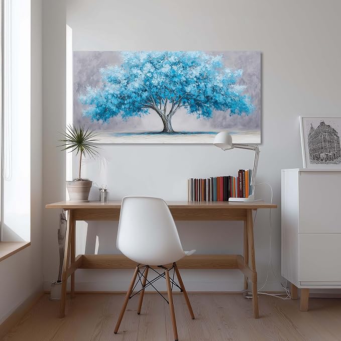 Ggaafet Blue Tree Wall Art for Living Room Canvas Oil Painting Prints Beautiful Tree of Life Art Deco Modern Artwork Office Bedroom Family Dining Room Decor Large