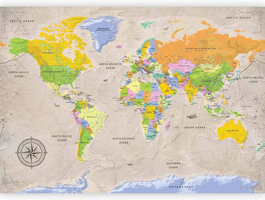 artgeist Wall Mural World Map 173x124 in - Peel and Stick Self-Adhesive Wallpaper Removable Large Sticker Foil Wall Decor Print Picture Image Design Map of The World k-A-0129-a-a