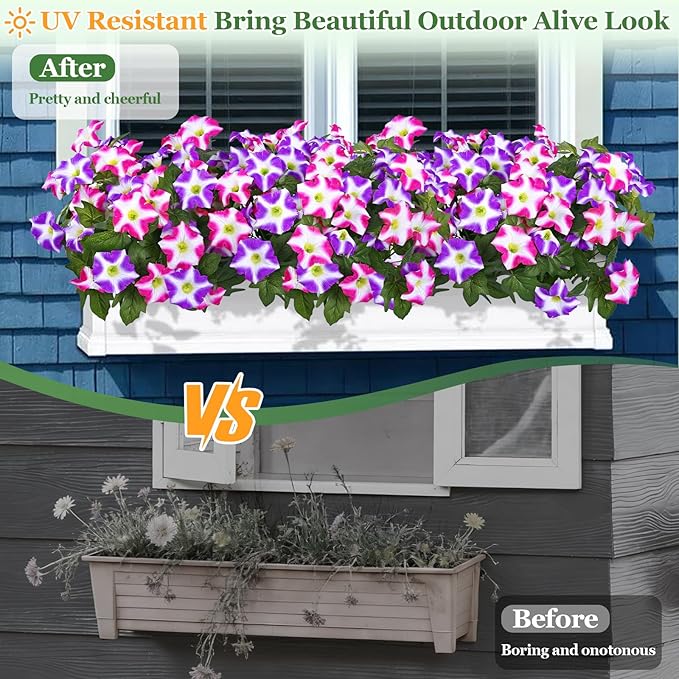 MARTINE MALL Artificial Flowers for Outdoors, 4 Bundles Realistic Fake Outdoor Flowers, UV Resistant Silk Petunia Flower for Outside Look Real Faux Flower Plants for Outdoor Porch, Fuchsia, Rose Red