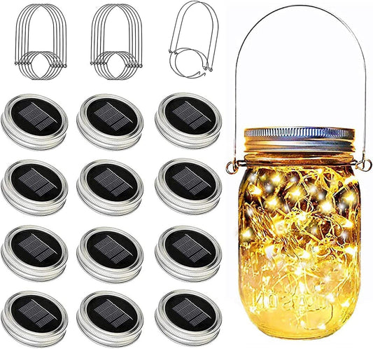 ZNYCYE Mason Jar Solar Lights for Outside, 12 Pack 30 LED Fairy Firefly Lights Mason Jar Solar Lids Outdoor Waterproof String Lights with Hangers(NO JARS) for Patio Garden Yard Lawn Decor - Warm White