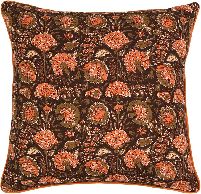 Ridhi Block Print Burgundy Pillow Cover 16" x 16" (Pack of 2) Decorative Couch Pillows for Living Room, Chic Boho Cute Outdoor Pillows Covers Gifts for Spring, Easter and Valentine
