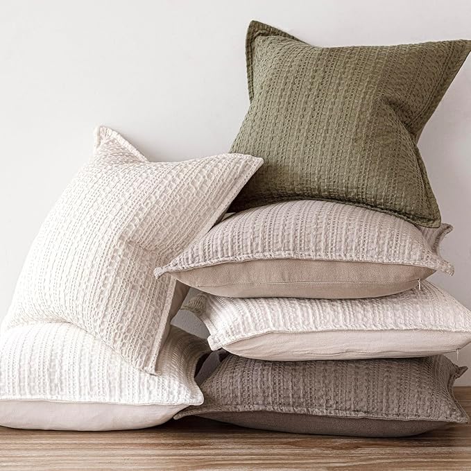 Foindtower Set of 2 Decorative Cotton Waffle Weave Throw Pillow Covers Euro Shams Cushion Covers Accent European Pillowcase for Bed Couch Sofa Bedroom Living Room Home Decor 24×24 Inch Oatmeal