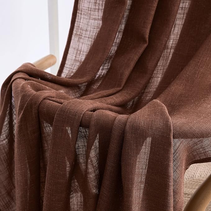 MIULEE Chocolate Brown Linen Curtains 90 Inch Long for Bedroom Living Room, Soft Thick Linen Textured Window Drapes Semi Sheer Light Filtering Back Tab Rod Pocket Burlap Look Decor, 2 Panels