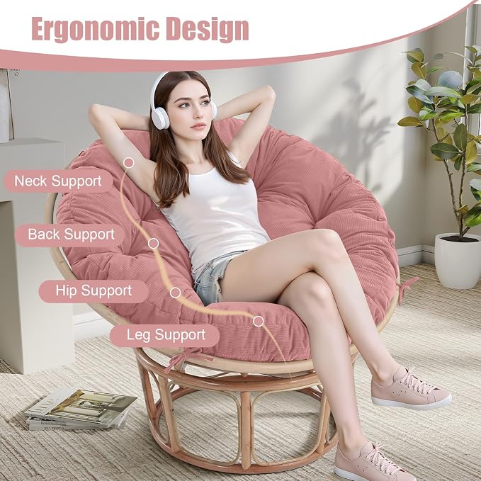 idee-home Papasan Chair Cushion, Circle Papasan Chair Cushion(Cushion Only) | Papasan Cushion with Thick Corduroy Cover, 48 x 48 Inch Cushion for Egg Chair, Pink