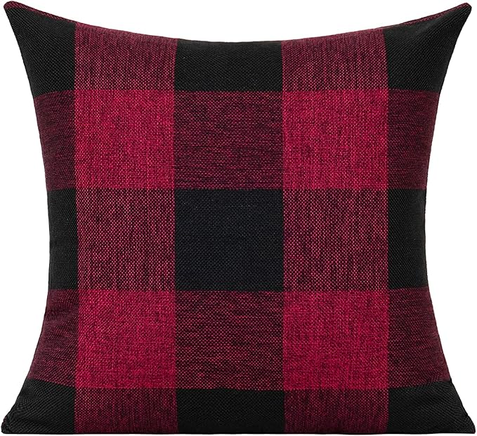 VAKADO 16x16 Set of 2 Red and Black Buffalo Plaid Throw Pillow Covers Farmhouse Christmas Check Decorative Cushion Cases Rustic Retro Home Decor for Couch Bed Sofa
