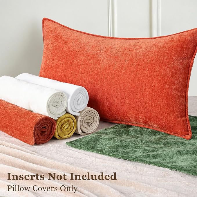 decorUhome Summer Couch Throw Pillow Covers 12x20 Set of 2, Decorative Soft Velvet Modern Cozy Chenille Lumbar Pillow Cases with Elegant Design for Sofa Bed Living Room Home Decor, Rust