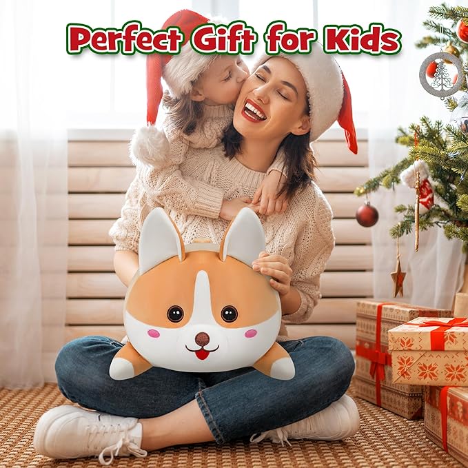 17" Corgi Plush, Soft Stuffed Animal Dog Pillow Toy, Corgi Mommy with 4 Baby Puppy Family Set, Cute Birthday Gift for Kids Boys Girls