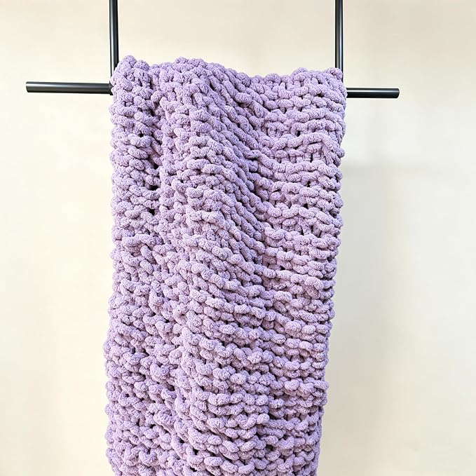 Soft Chunky Knit Throw Blanket for Couch, Cozy Warm Knitted Blankets | Hand Knit with Jumbo Chenille, Lightweight Warm Fluffy Decor for Women, Mom, Her & Girls, Sofa, Chair, Bed, 40"×40"(Purple)