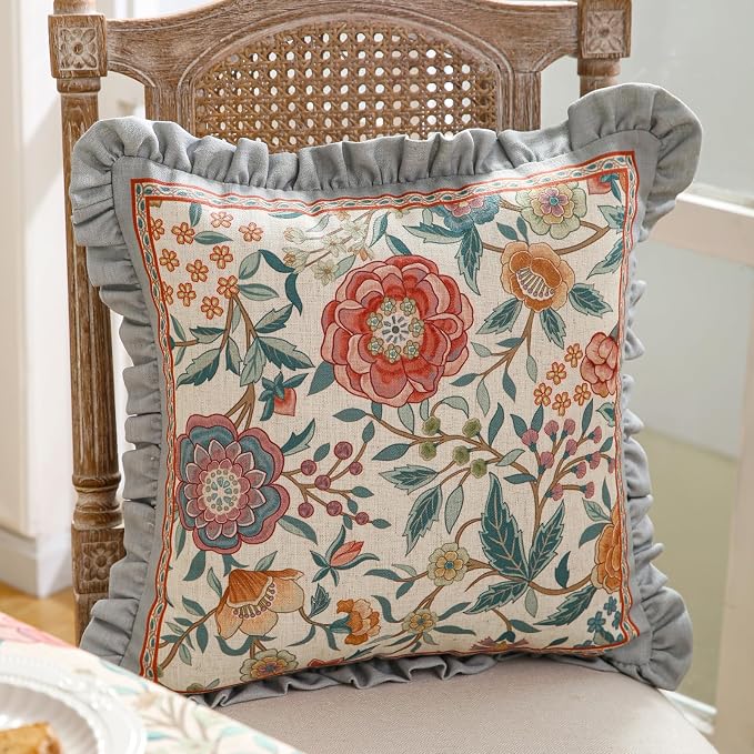 bilin gaier Linen Throw Pillow Covers,18"x18" Set of 2-Flowershadow A | Designer Vintage Elegant Square Pillow Cover,Concealed Zipper,Floral Pattern,Sofas,Bedroom,Living Room,Lounge Chairs