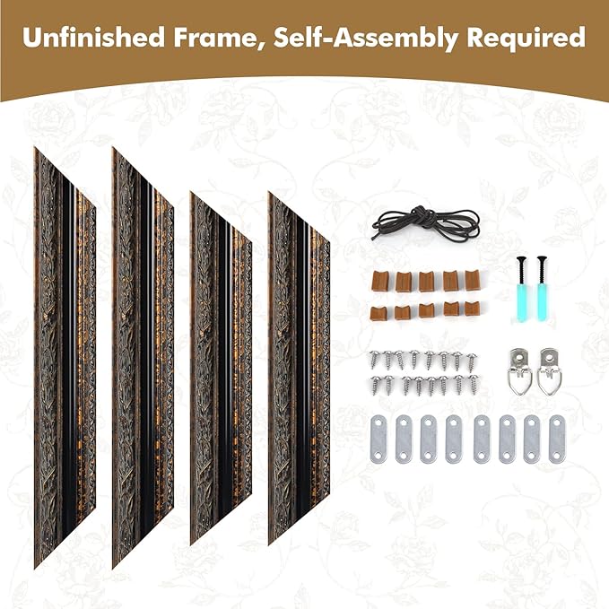 DIY Solid Wood Ornate Frame for 20x24 Rococo Paintings, 3.2” Wide Black Gold Traditional Frame for Pictures Art Lover Housewarming Birthday Wedding Grandparents Teacher Gift, No Cover & Back