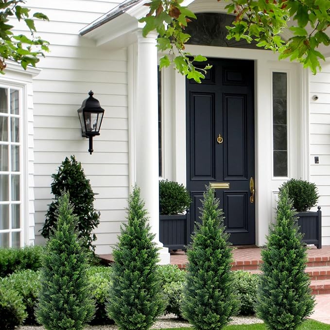 48-inch Artificial Cypress (2 Packs) - UV-Resistant Artificial Shrub with Pot, Suitable for Outdoor and Indoor use, Front Porch, Garden Decoration