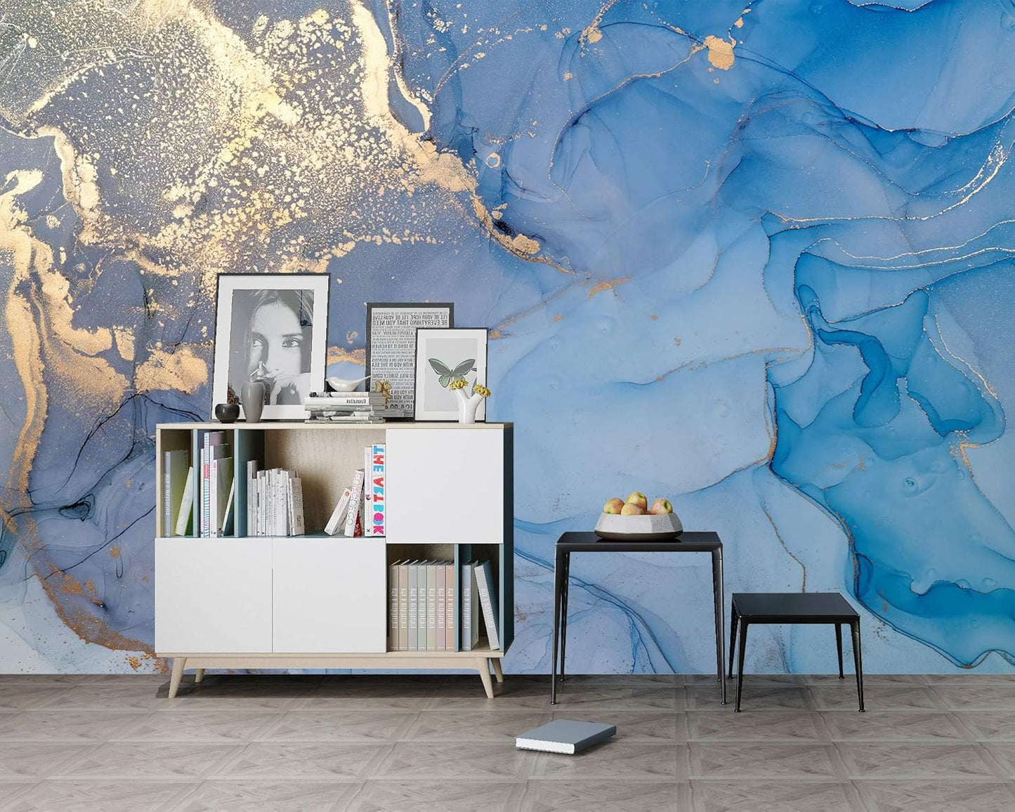 Blue and Gold Marble Wallpaper Abstract Art Background Wall Mural (Not Peel and Stick)