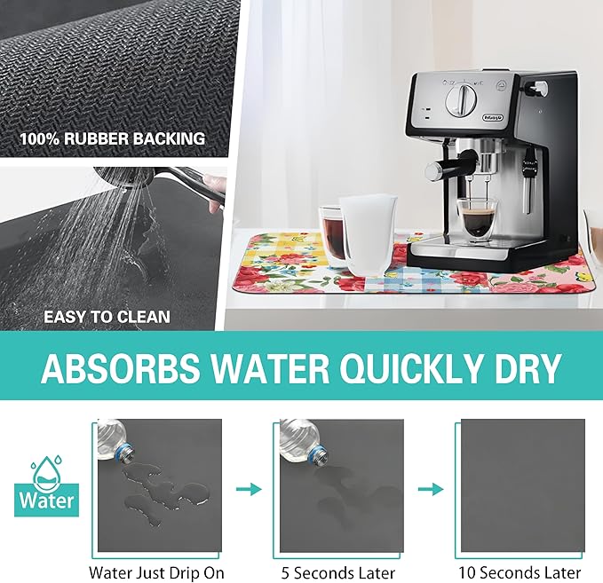 Fun Coffee Mat 19inx12in,Coffee Bar Mat for Countertops,Absorbent Hide Stain Anti-Slip Coffee Bar Accessories Fit Under Coffee Machine Mat,dish Drying Mats for Kitchen