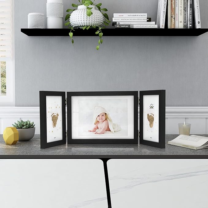 Afuly 5x7 Picture Frame Black 4x6 3 Picture Frames Collage Hinged Folding Triple Photo Frames Home Decor for Wall Desktop Christmas Wedding Birthday Gifts for Women Mom Grandma Family, 2*4x6+1*5x7
