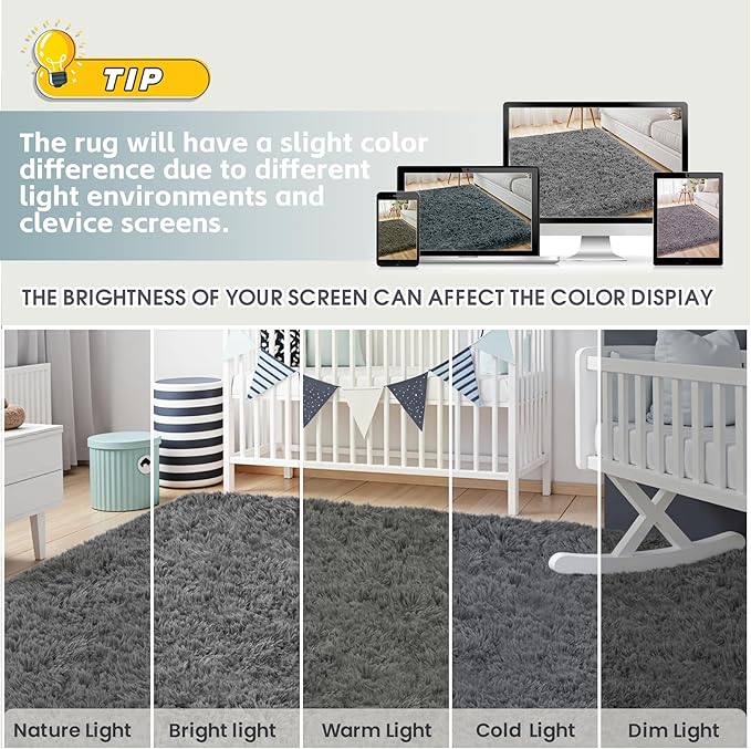 5x7 Area Rug for Living Room, Ultra Soft Fluffy Shag Rugs for Bedroom, Non-Slip Large Fuzzy Plush Rug Indoor Floor Carpet for Nursery Kids Office Dorm Modern Decor, Dark Gray