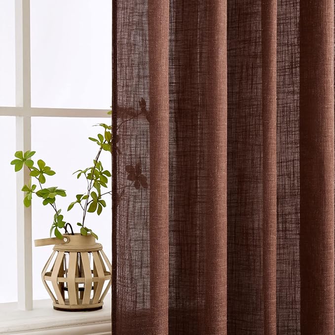 MIULEE Chocolate Brown Linen Curtains 72 Inch Length for Bedroom Living Room, Soft Thick Linen Textured Window Drapes Semi Sheer Light Filtering Back Tab Rod Pocket Burlap Look Decor, 2 Panels