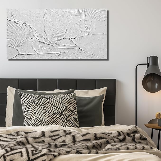 THRLVEART Abstract Canvas Wall Art For Kitchen Minimalist Hand Painted Wall Art For Bedroom White Wall Decor For Living Room Size 20 x 40 Inch