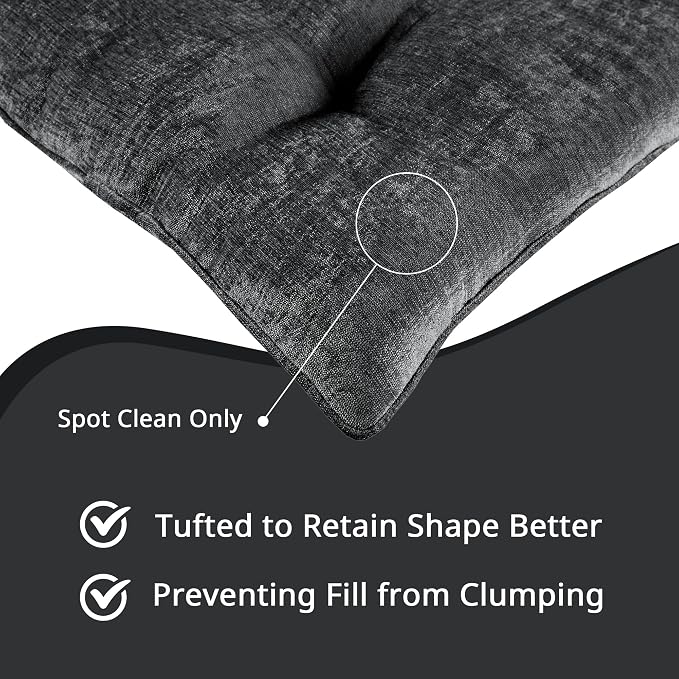 Intelligent Design Floor Pillow Lounger Luxurious Chenille Tufted, Piping Border, 3" Floor Lounger for Naps, Yoga, Games, Roll-Up & Travel-Friendly Sleeve Handle, Edelia, 27"W x 74"L x 3"H Charcoal