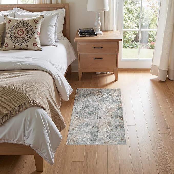 Tortania Area Rug Living Room Rugs - 2x3 Washable Soft Neutral Boho Moroccan Farmhouse Mat Indoor Floor Carpet for Bedroom Under Dining Table Home Office Decor - Grey Brown