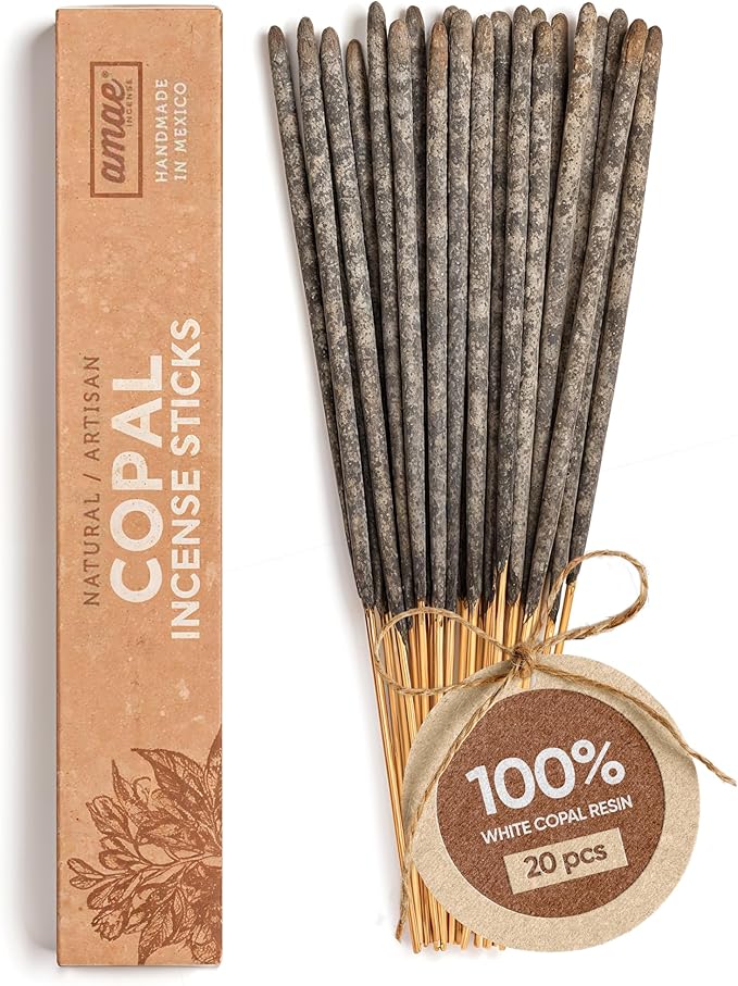Premium White Copal Incense Sticks - 100% Pure Mayan Resin, Superior Burn Quality, Maximum Fragrance - Thick Coating, Handcrafted in Mexico for Meditation, Yoga, Spiritual Practice - 20 Sticks