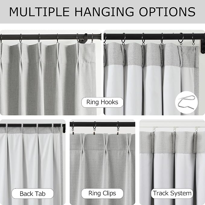 Vision Home Light Gray Pinch Pleated Full Blackout Curtains Linen Blended Room Darkening Curtain Panels 112 inch for Living Room Bedroom Thermal Insulated Pinch Pleat Drapes with Hooks 40" Wx112 Lx2