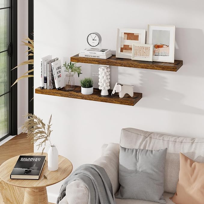 Floating Shelves for Wall, 36 inch Rustic Shelves 9.3in Deep Wooden Shelf, Floating Wall Shelves for Kitchen, Bathroom, Living Room & Bedroom Organizer, 36 x 9.3 x 1.5 in, 2 Packs