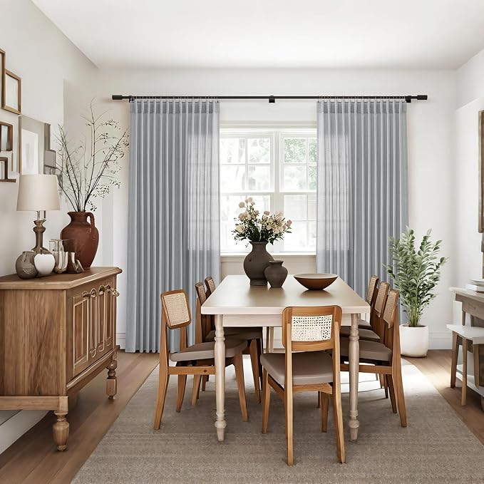 Jowels Grey Linen Curtains 96 Inch Long 2 Panels for Living Room | Gray Light Filtering Sheer Curtain, Back Tab Pocket Pleated Look, Boho Farmhouse Textured Privacy Drapes for Bedroom Window