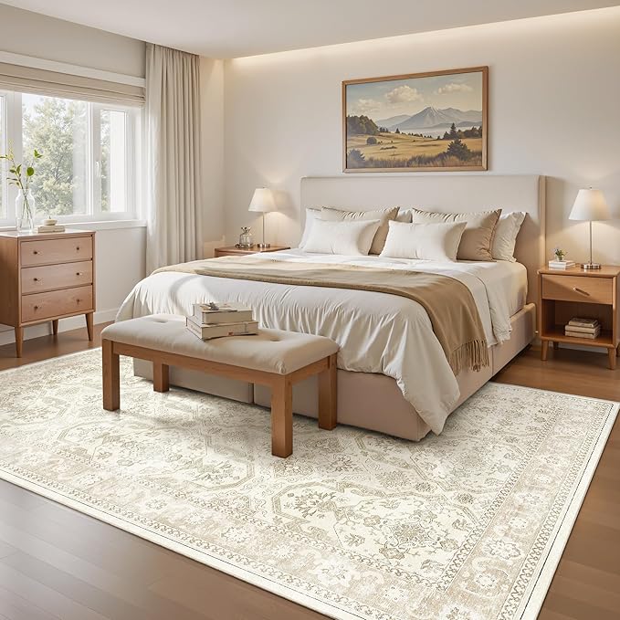 Soalmost Area Rugs 5x7, Washable Rug, Stain Resistant 5x7 Area Rugs for Living Room Bedroom Dining Room, Vintage Gray Farmhouse Rug Beige