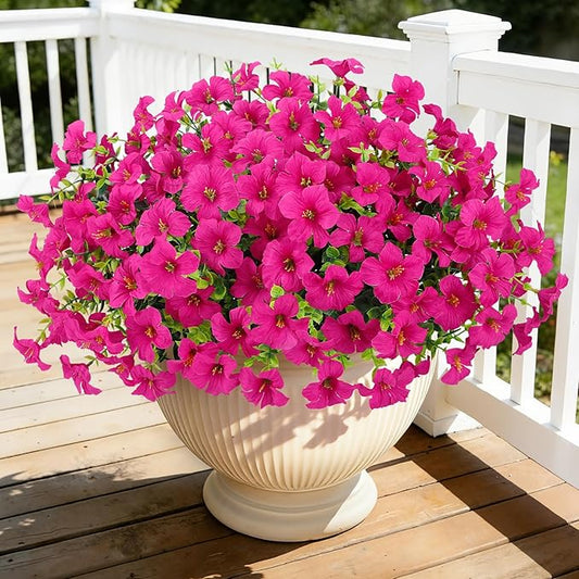 20 Bundles Artificial Petunias Flowers for Outdoors, Faux Silk Flowers UV Resistant Realistic Fake Plants for Outside Planters Porch Patio Yard Garden Spring Summer Home Decor, Fuchsia