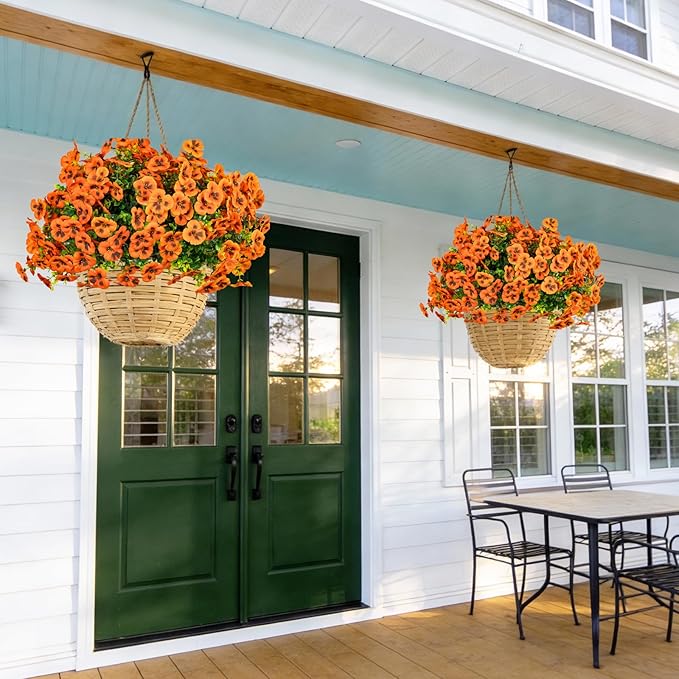 24 Pcs Artificial Fake Pansy Flowers for Outdoor,Faux Silk Plants Flowers UV Resistant Pansies Spring Flowers for Planter Front Door Porch Yard Patio Garden Window Box Home Decor(Orange)