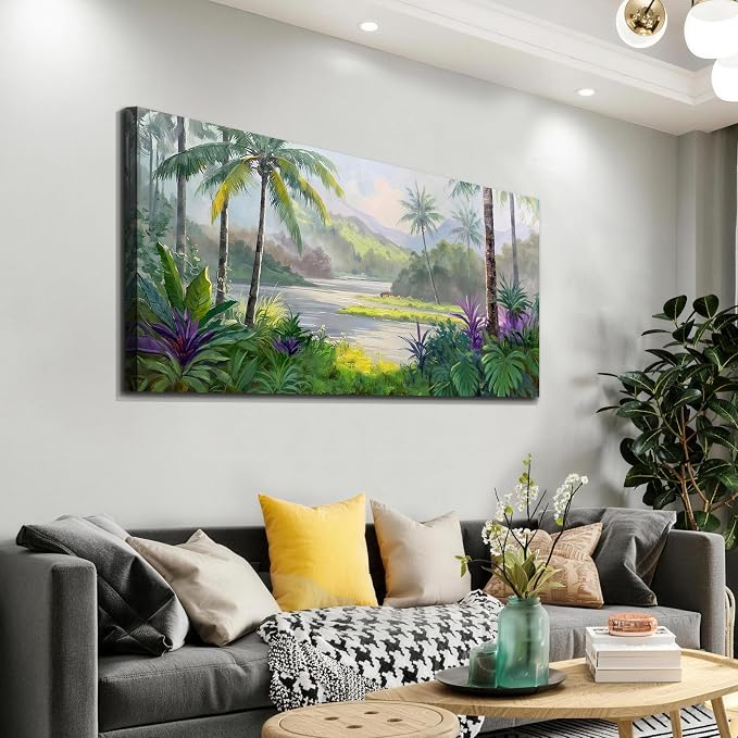 Acocifi Tropical Canvas Wall Art Palm Tree Green Picture 40"x20" | HD Print, Ready to Hang, Waterproof Fastness, Artwork for Living Room Bedroom Home Decor