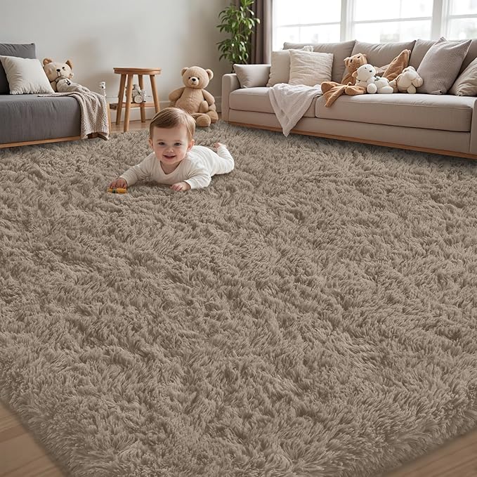 8x10 Area Rug for Living Room:Ultra Soft Fluffy Shag Grey Camel Rugs,Large Fuzzy Plush Indoor Non Slip Carpet Washable Rug for Bedroom Kids Nursery Office Dorm Modern Decor(Grey Camel 8'x10')