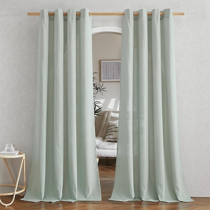 NICETOWN Rustic Linen 132 inch Long Curtains for Living Room, Grommet Privacy Added Thick Linen Weave with Light Filter Window Curtains & Drapes for Bedroom, Sage Green, W55 x L132, 2 Panels