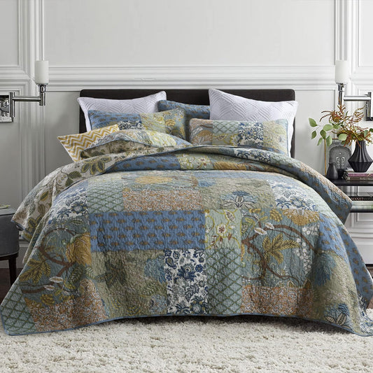 Secgo Twin Size Quilt Size - 100% Cotton Comforter Set Bedding Sets (68 * 86 Inch) with 2 Pillow Shams, Patchwork Reversible Lightweight Bedspread